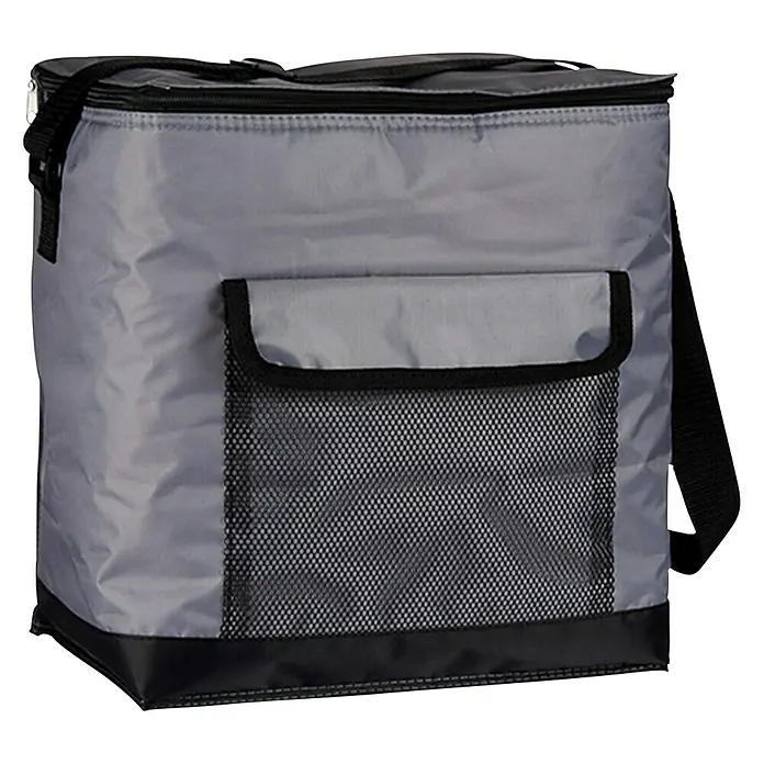 Nevera portátil - Gris/Azul/Beige, 9 l - Bolsa isotérmica gris con bolsillo de malla negra. Perfecta para picnics y mantener alimentos y bebidas frías.