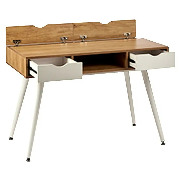 Mesa de escritorio Vintage - Blanco, L x An x Al: 60 x 110 x 74 cm, Número de cajones: 2 ud. - Elegante escritorio de madera con cajones y patas blancas. El mueble perfecto para tu oficina en casa.