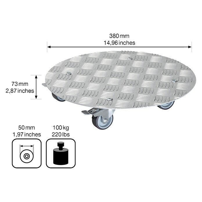 Wagner System Pflanzenroller AlaskaDurchmesser: 38 cm, Aluminium, Silber, Max. Belastung: 150 kg Sketch