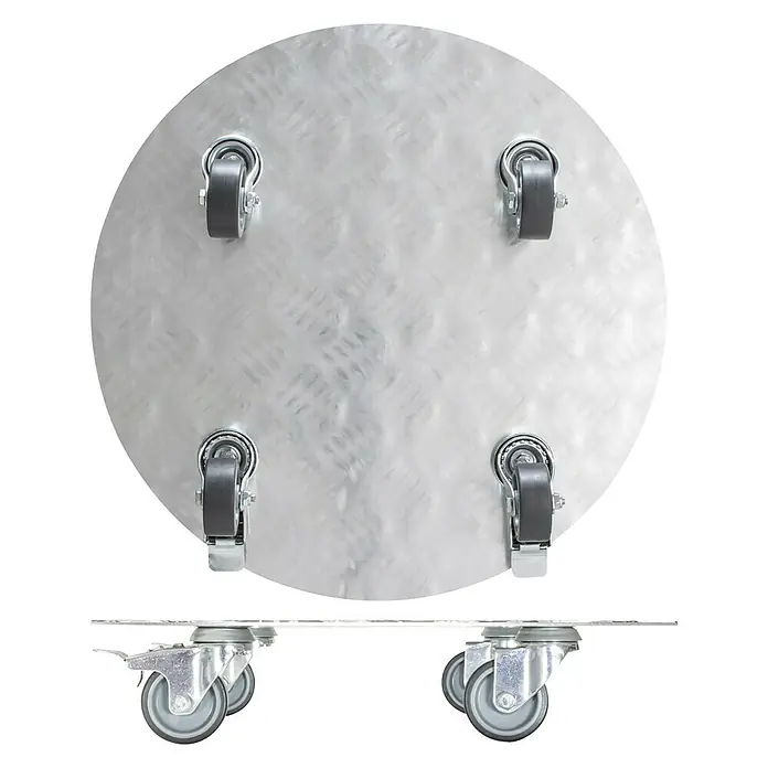 Wagner System Pflanzenroller Alaska - Durchmesser: 38 cm, Aluminium, Silber, Max. Belastung: 100 kg - Abbildung einer runden Transportplatte aus Aluminium mit vier Rädern für den einfachen Transport schwerer Gegenstände.