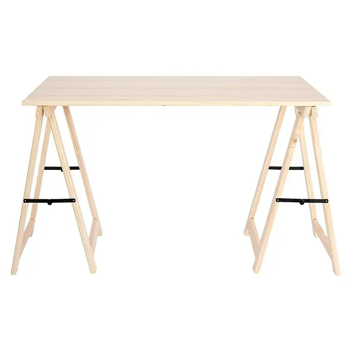 Astigarraga Arbeitstisch - Höhe: 76,8 cm, Kiefer, Natur - Der helle, hölzerne Schreibtisch mit dem A-förmigen Gestell ist ideal für Arbeitsbereiche. Das naturbelassene Holz sorgt für eine freundliche Atmosphäre.