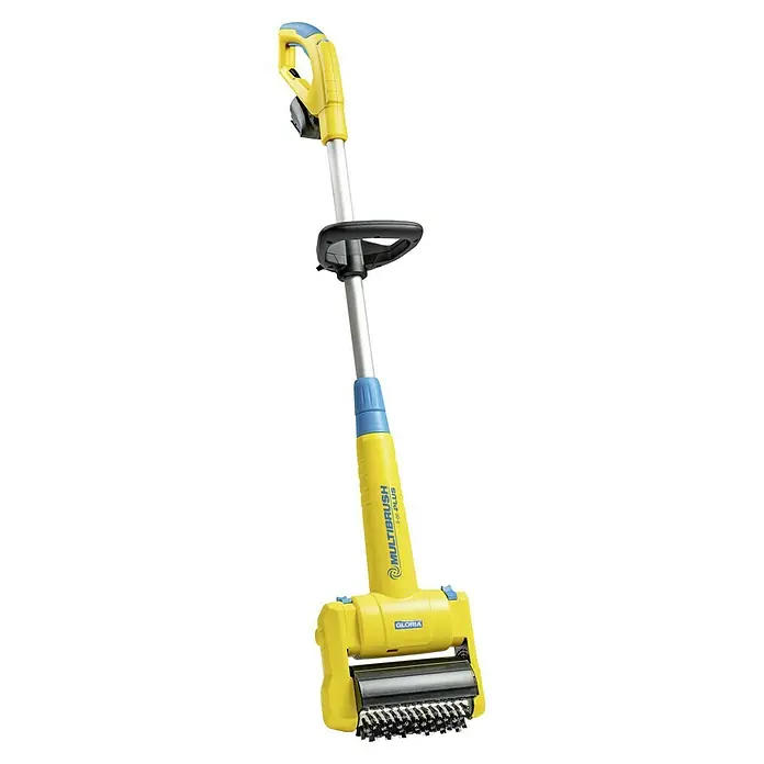 Gloria Power for All 18V Bodenreinigungsbürste MultiBrush li-on Plus - 18 V, Ohne Akku, Akkutyp: Li-Ionen, 450 U/min - 1.260 U/min - Das Gloria MultiBrush li-on PLUS Reinigungsgerät, ein gelbes Bürstensystem mit Teleskopstiel und Bürstenwalze für die Reinigung von Oberflächen.