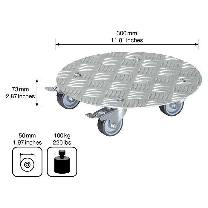Wagner System Pflanzenroller AlaskaDurchmesser: 30 cm, Aluminium, Silber, Max. Belastung: 150 kg Sketch