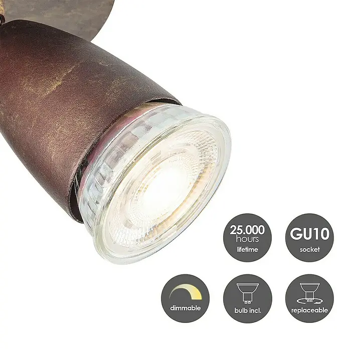 Home Sweet Home LED-Deckenstrahler rund Curl - 5,8 W, Ø x H: 20 x 14,5 cm, Bronze, Warmweiß, 3 Stk. - Detailaufnahme einer braunen GU10-Lampe mit 25.000 Stunden Lebensdauer, dimmbar und inklusive Leuchtmittel.