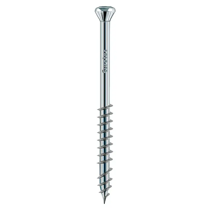 Eurotec Terrassenschraube Hapatec Heli - Ø x L: 5 x 60 mm, Edelstahl rostfrei A2, 200 Stk. - Abbildung einer einzelnen Eurotec Schraube. Die Schraube hat einen Senkkopf und ein gut sichtbares Gewinde für Holzverbindungen.