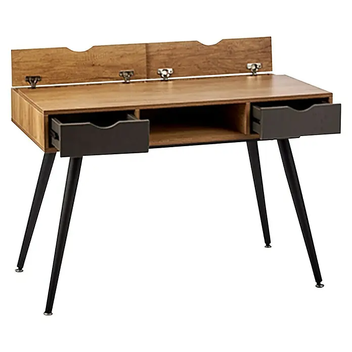 Mesa de escritorio Vintage - Negro, L x An x Al: 60 x 110 x 74 cm, Número de cajones: 2 ud. - Elegante escritorio de madera con patas negras y cajones. Perfecto para una oficina en casa o estudio.