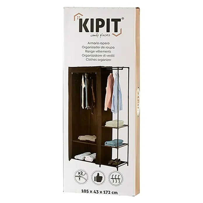 Armario de tela Combinado - L x An x Al: 43 x 105 x 172 cm, Barra para colgar, Negro - Un organizador de armario KIPIT para guardar tu ropa con estilo.