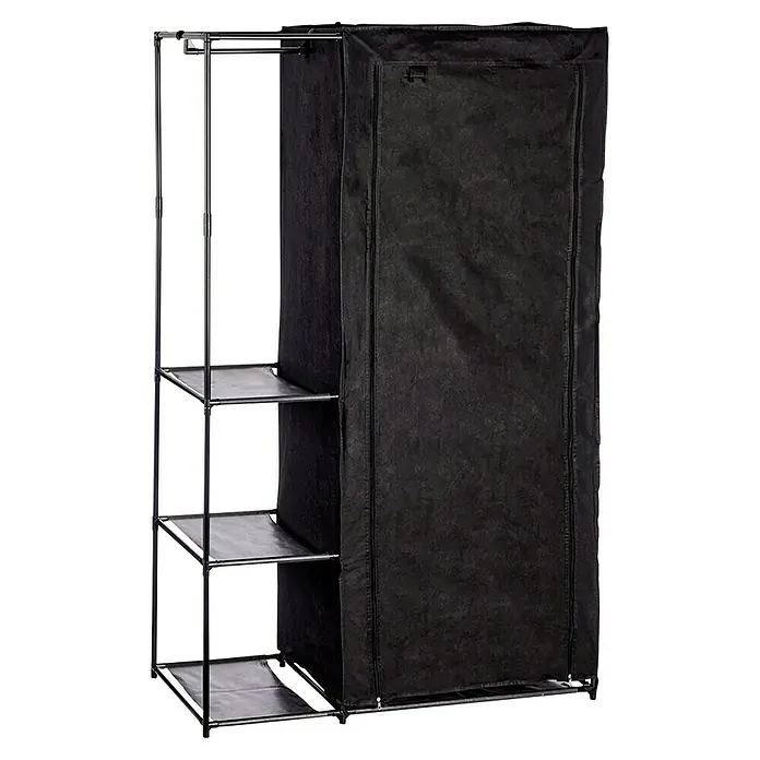 Armario de tela Combinado - L x An x Al: 43 x 105 x 172 cm, Barra para colgar, Negro - Un versátil armario negro con estantes, que ofrece espacio de almacenamiento y una barra de ropa. Ideal para la organización de la ropa.