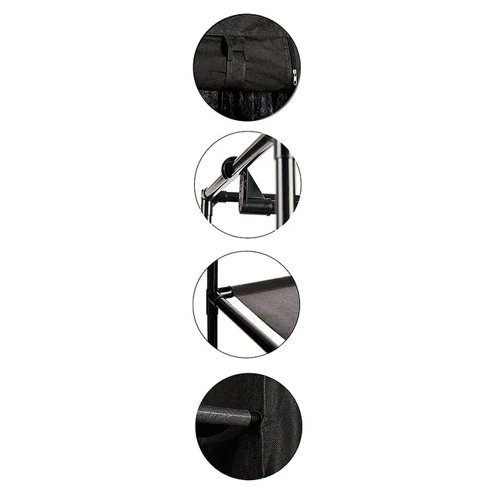 Armario de tela Combinado - L x An x Al: 43 x 105 x 172 cm, Barra para colgar, Negro - Vistas detalladas de un armario, mostrando la cubierta de tela, la barra para colgar y la estructura de estanterías.