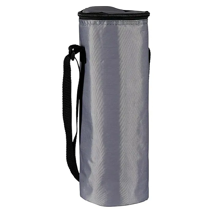 Nevera portátil - 2 l, Gris/Azul/Beige, Específico para: Botellas - Bolsa térmica gris para bebidas con correa de transporte negra. Ideal para mantener las bebidas frescas en tus viajes.