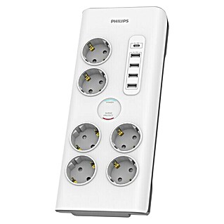 Philips Base de enchufe múltiple Basis con USB (x 6, Blanco, Longitud del cable: 2 m, Con interruptor)