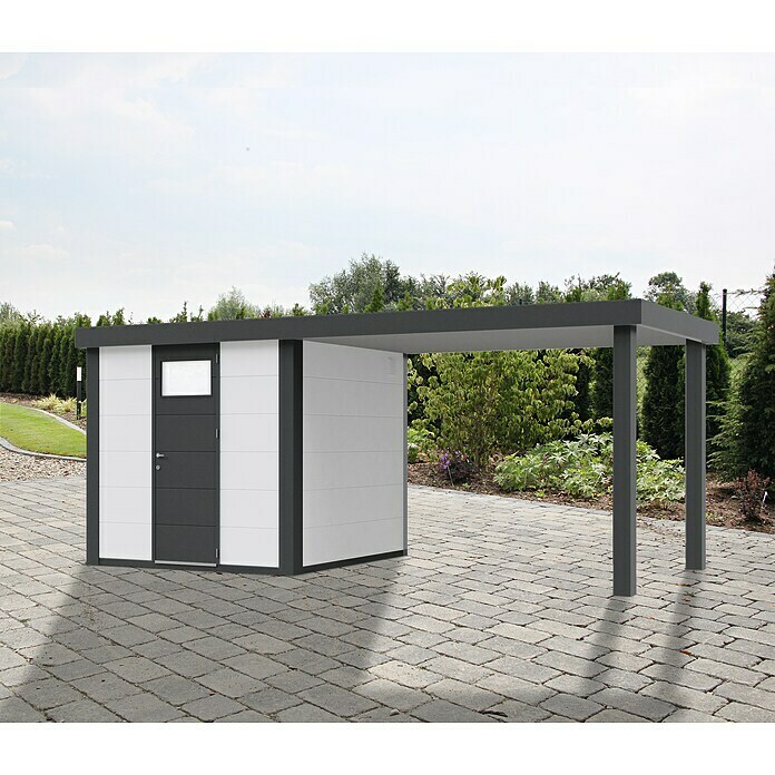 Wolff Finnhaus Gerätehaus Eleganto 2424 (B x T: 542 x 259 cm, Wandstärke: 0,9 mm, Mit rechtsseitigem Seitendach, Weiß)
