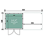 Wolff Finnhaus Gerätehaus Eleganto 2724 (B x T: 572 x 259 cm, Wandstärke: 0,9 mm, Mit rechtsseitigem Seitendach, Granit)