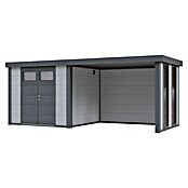 Wolff Finnhaus Gerätehaus Eleganto 3024 (602 x 258 cm, Wandstärke: 0,9 mm, Mit rechtsseitigem Anbau, Lichtgrau)