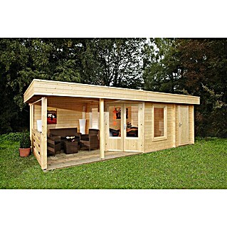 Wolff Finnhaus Gartenhaus Maja 40-B/2 (Außenmaß inkl. Dachüberstand (B x T): 853 x 339 cm, Holz, Natur)