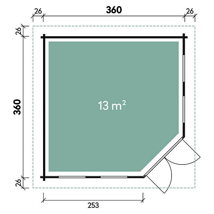 Wolff Finnhaus Blockbohlenhaus Katrin 44-B (4,12 x 4,12 m, Wandstärke: 44 mm, Farbe Dach: Natur)