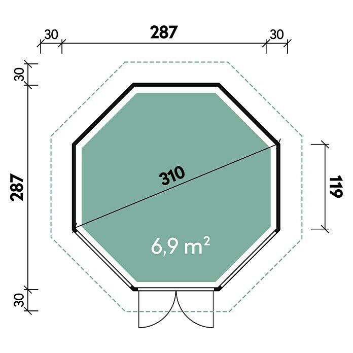 Wolff Finnhaus Gartenpavillon Palma3,47 x 3,47 m, Firsthöhe: 3,15 m Sketch