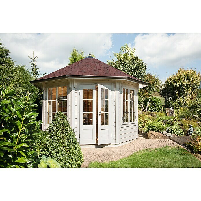 Wolff Finnhaus Gartenpavillon Milano 3.0 (L x B: 3,6 x 3,6 m, Wandstärke: 45 mm, Farbe Dach: Rot/Schwarz)