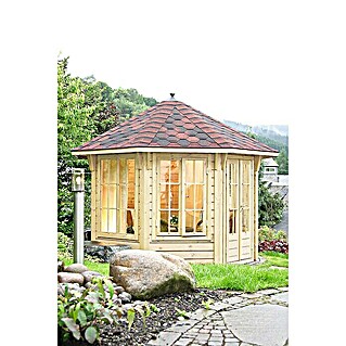 Wolff Finnhaus Gartenpavillon Capri 3.5 (4,3 x 4,3 m, Wandstärke: 45 mm, Rot/Schwarz)