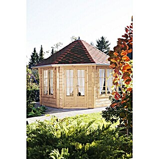 Wolff Finnhaus Gartenpavillon Roma 4.0 (4,8 x 4,8 m, Holz, Wandstärke: 45 mm, Rot/Schwarz)