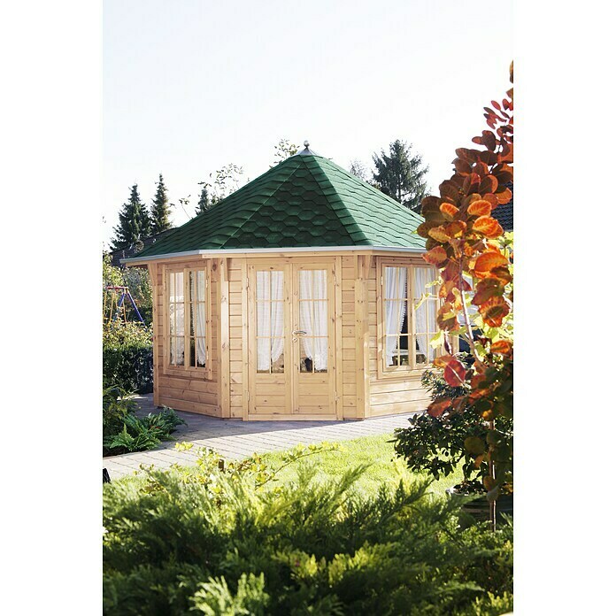 Wolff Finnhaus Gartenpavillon Roma 4.0 (4,8 x 4,8 m, Holz, Wandstärke: 45 mm, Grün/Schwarz)
