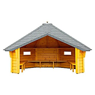 Wolff Finnhaus Gartenlaube (Außenmaß inkl. Dachüberstand (B x T): 393 x 325 cm, Holz, Natur)