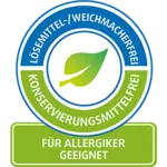 Lösemitte-/weichmacherfrei, Konservierungsmittelfrei und Allergiker geeignet