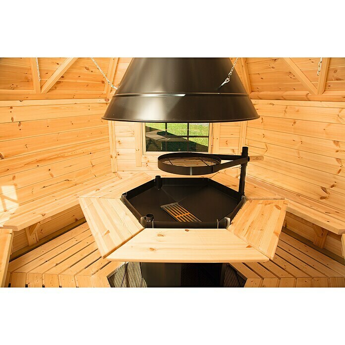 Wolff Finnhaus Grillkota Basic 9 DS3,93 x 4,54 m, Wandstärke: 45 mm, Natur Mood Shot