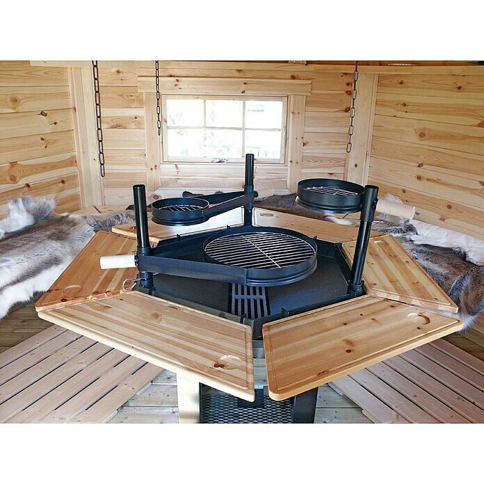 Wolff Finnhaus Grillkota 9 De Luxe4,26 x 3,76 m, Wandstärke: 45 mm, Farbe Dach: Schwarz, Lapplandpaket Mood Shot