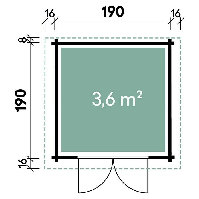 Wolff Finnhaus Blockbohlenhaus Lyon A2,14 x 2,22 m, Wandstärke: 28 mm, Natur Sketch