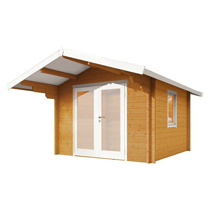Wolff Finnhaus Gartenhaus Bergen 44-A (Außenmaß inkl. Dachüberstand (B x T): 360 x 395 cm, Holz, Bernstein/Nebelweiß)