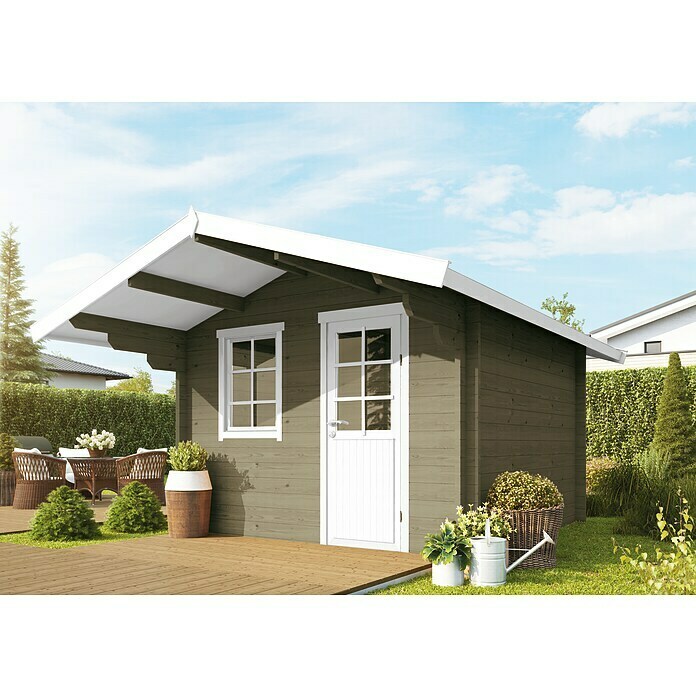Wolff Finnhaus Gartenhaus Skagen 44-B (B x T: 360 x 450 cm, Holz, 9 m², Wandstärke: 44 mm, Felsgrau/Nebelweiß)