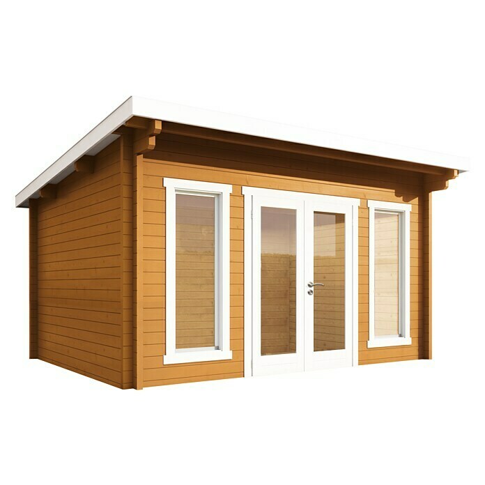 Wolff Finnhaus Gartenhaus Trondheim 44-A XL (Außenmaß inkl. Dachüberstand (B x T): 400 x 390 cm, Holz, Bernstein/Nebelweiß)