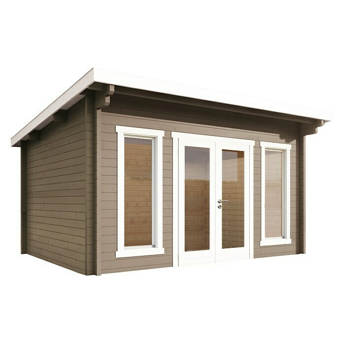 Wolff Finnhaus Gartenhaus Trondheim 44-A XL (Außenmaß inkl. Dachüberstand (B x T): 400 x 390 cm, Holz, Gletschergrau/Nebelweiß)