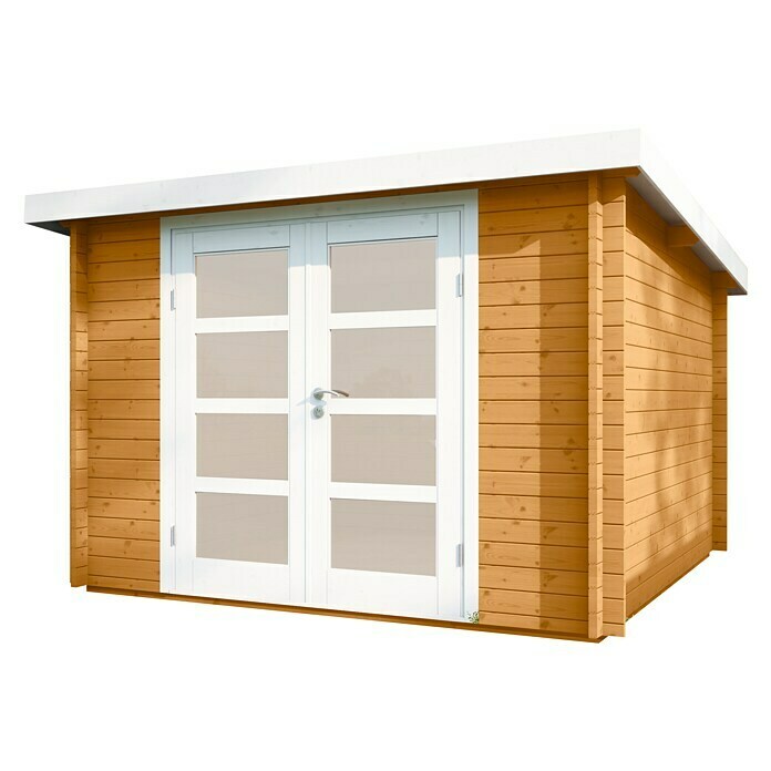 Wolff Finnhaus Gartenhaus Pulti 34-C Typ 5 (Außenmaß inkl. Dachüberstand (B x T): 360 x 360 cm, Holz, Fichte/Nebelweiß)