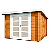 Wolff Finnhaus Gartenhaus Pulti 34-C Typ 5 (B x T: 360 x 360 cm, Holz, 9 m², Wandstärke: 34 mm, Bernstein/Nebelweiß)