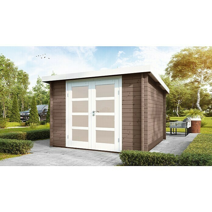 Wolff Finnhaus Gartenhaus Pulti 34-C Typ 5 (B x T: 360 x 360 cm, Holz, 9 m², Wandstärke: 34 mm, Gletschergrau/Nebelweiß)