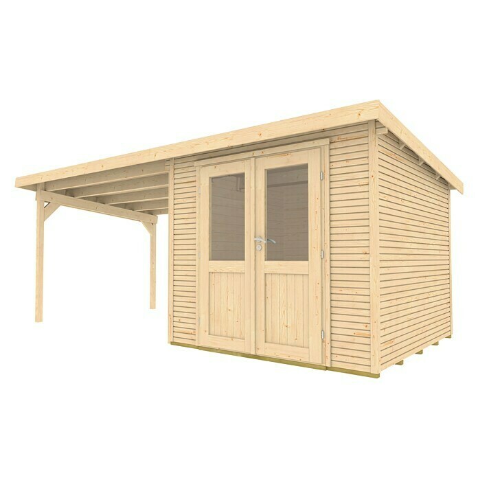 Wolff Finnhaus Gartenhaus Pulti Softline 3024 (Außenmaß inkl. Dachüberstand (B x T): 615 x 286 cm, Holz, Natur)