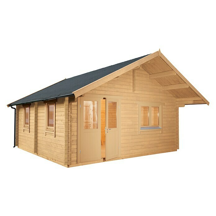 Wolff Finnhaus Gartenhaus Lappland 70-B (Außenmaß inkl. Dachüberstand (B x T): 580 x 670 cm, Holz, Natur)