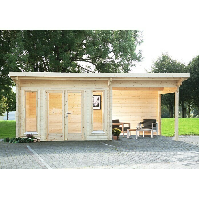 Wolff Finnhaus Gartenhaus (6,8 x 3,9 m, Wandstärke: 70 mm, 19,2 m², Holz, Natur)