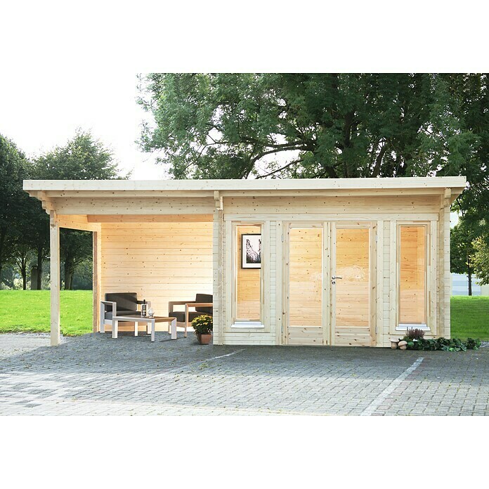 Wolff Finnhaus Gartenhaus (6,8 x 4,5 m, Wandstärke: 70 mm, 23 m², Holz, Natur)