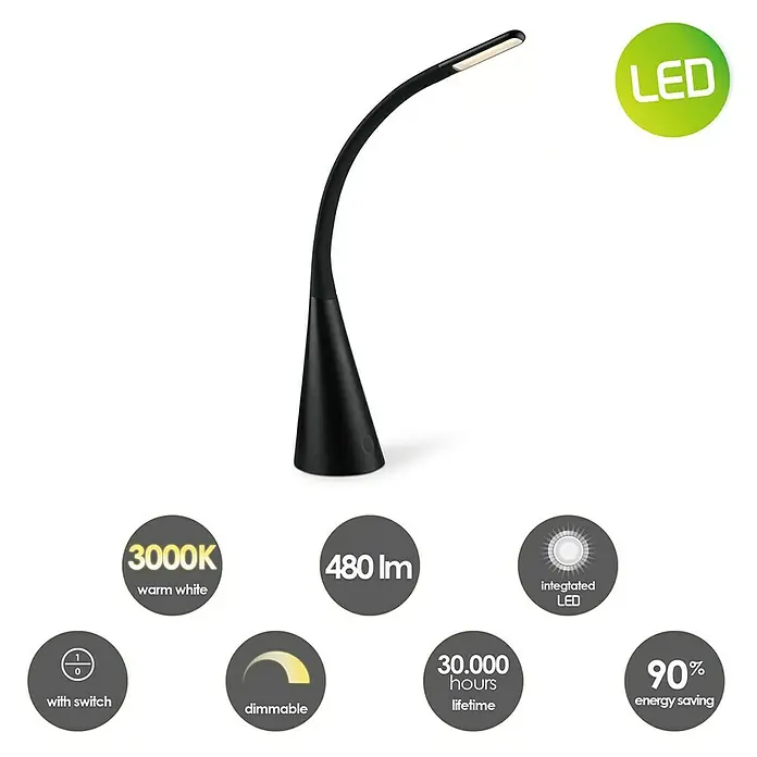 Home Sweet Home LED-Tischleuchte - 3,5 W, L x B x H: 28,5 x 28,5 x 66 cm, Schwarz, Warmweiß - Elegante, schwarze LED-Schreibtischleuchte mit warmweißem Licht, Dimmfunktion und langer Lebensdauer für energiesparende Beleuchtung.
