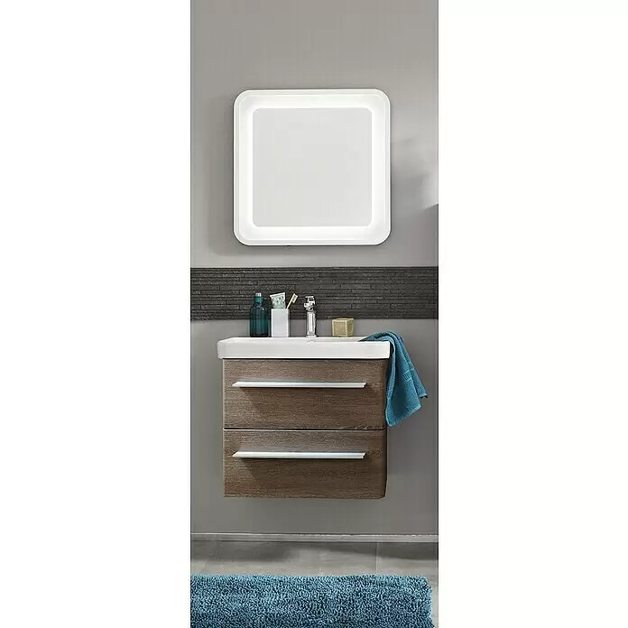 Badmöbel-Set MO60E1 - Gesamtbreite Badmöbel: 60 cm, Eiche Maron, Matt, 3 -tlg. - Stimmungsaufnahme