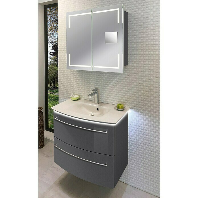 Camargue Excelsior Badmöbel-Set EX85G3 (80 cm, Grafit, Hochglanz)