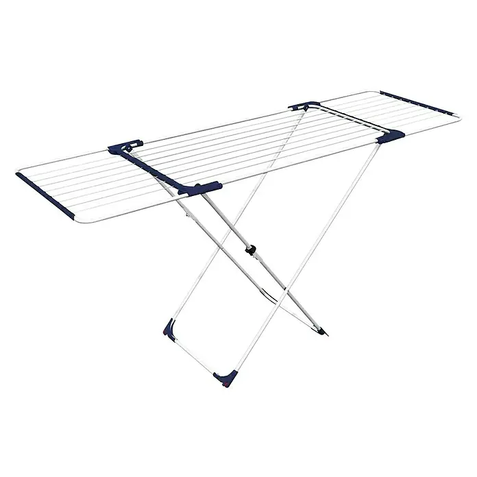 Gimi Tendedero con alas Gimi Duo - Longitud cuerda de tender: 22 m, L x An x Al: 129 x 17 x 59 cm, Gris/Azul - Tendedero de ropa de metal con detalles azules. Para secado de ropa en interiores, ahorra espacio y ligero.