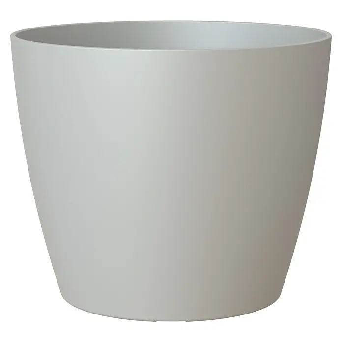 Artevasi San Remo Übertopf rund Matt - Außenmaß (Ø x H): 42 x 39,5 cm, Kunststoff, Hellgrau - Nahaufnahme eines grauen Blumentopfes, der sich ideal für Zimmerpflanzen oder die Dekoration des Außenbereichs eignet. Seine schlichte Eleganz wertet jeden Raum auf.