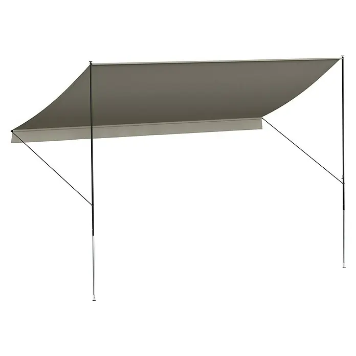 Angerer Klemmmarkise Style - Beige, Breite: 4 m, Ausfall: 1,5 m - Bild einer Markise mit braunem Stoff und stabilen Stangen, ideal für Schatten im Freien.