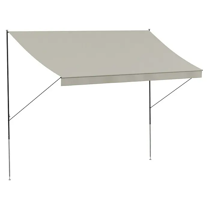 Angerer Klemmmarkise Style - Beige, Breite: 3,5 m, Ausfall: 1,5 m - Bild einer Markise mit hellem Stoffdach und dunklem Gestell. Die Markise ist modern und schützt vor Sonne.