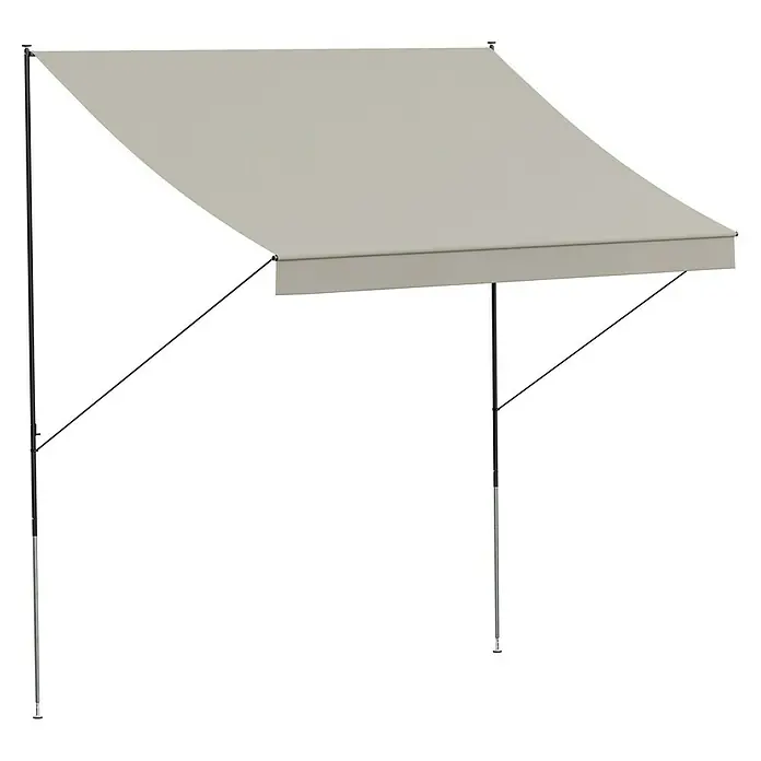 Angerer Klemmmarkise Style - Beige, Breite: 2,5 m, Ausfall: 1,5 m - Diese Abbildung zeigt eine Markise mit grauem Stoffbezug und einem schwarzen Gestell. Sie ist ideal für Schatten und Schutz vor Sonne.