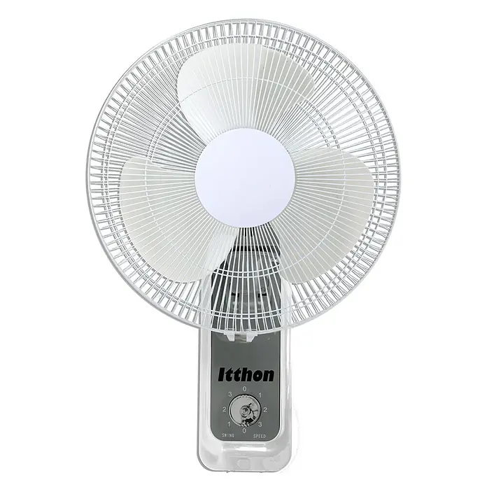 Ventilador de pared Fresco - Gris, 40 cm - Un ventilador de pared Ithhon blanco con tres velocidades y función de oscilación. La rejilla protectora es de metal.